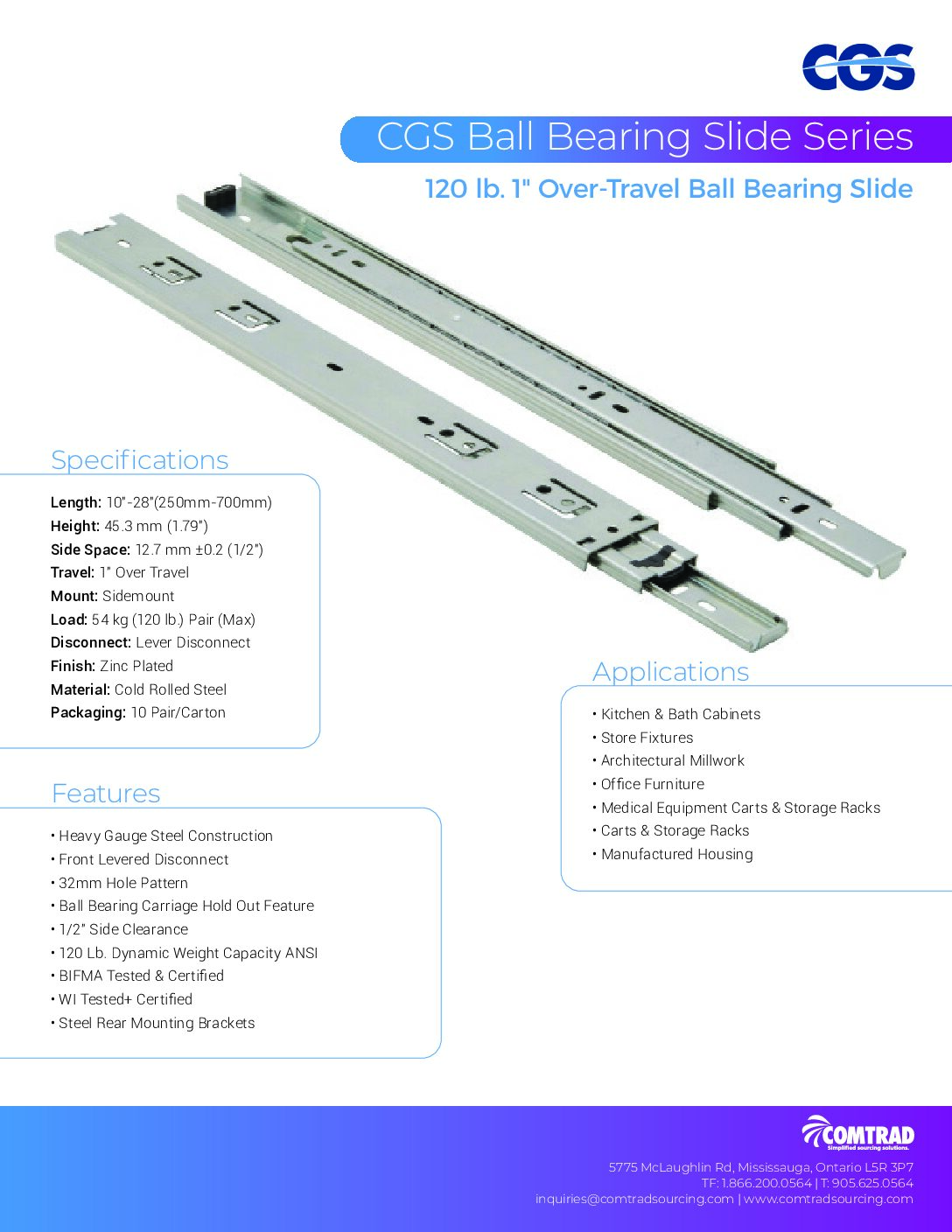 COMTRAD - Sell Sheet - CGS - 120 lb 1in Over-Travel Ball Bearing - ENGLISH