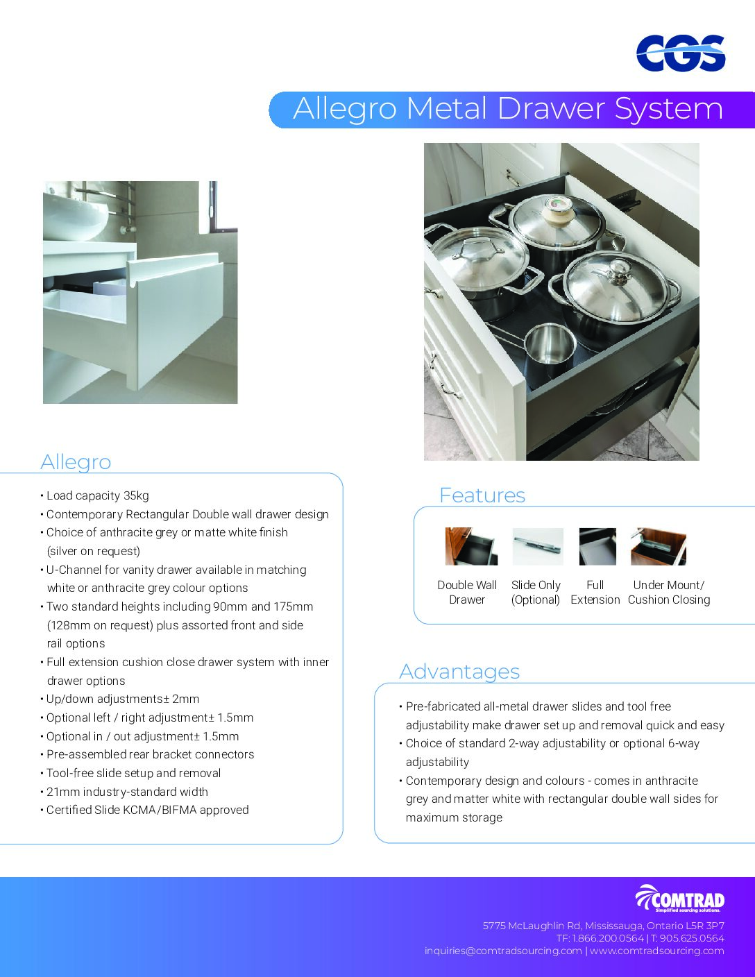 COMTRAD - Sell Sheet - CGS Allegro Metal Drawer System - ENGLISH