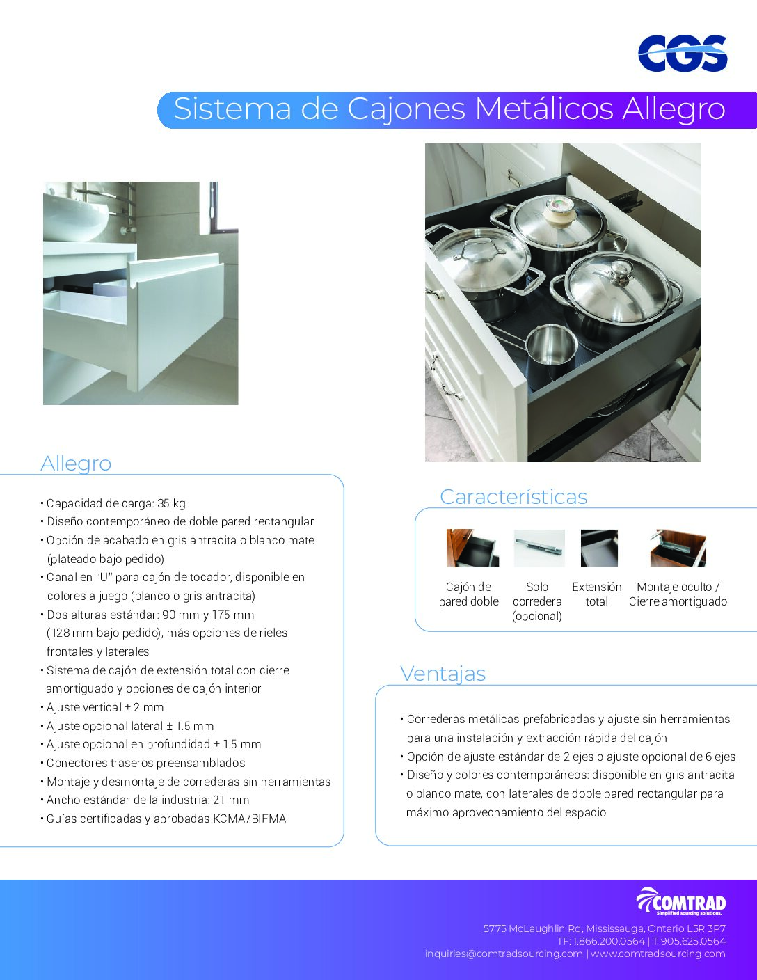 COMTRAD - Sell Sheet - CGS Allegro Metal Drawer System - SPANISH