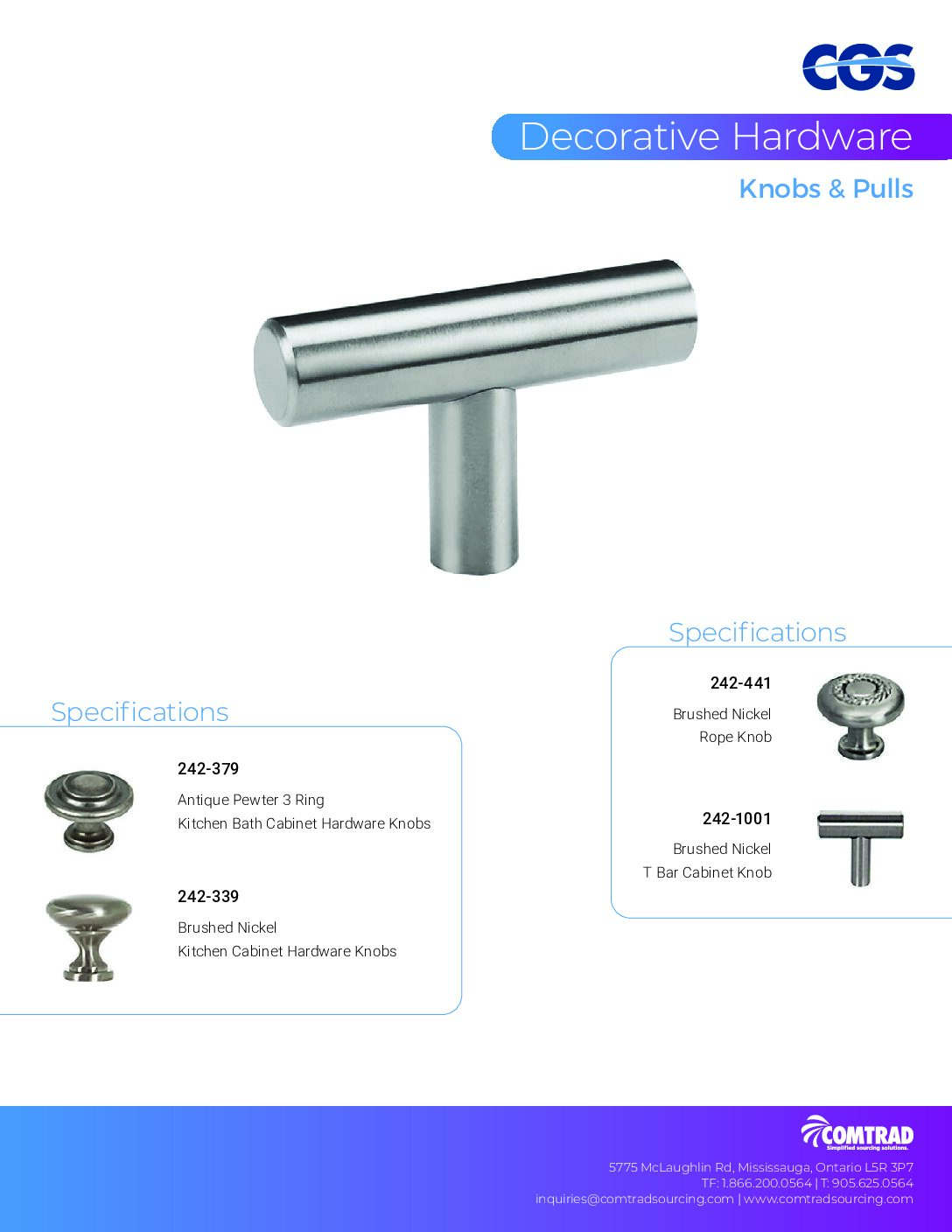 COMTRAD - Sell Sheet -Decorative Hardware - Knobs & Pulls - ENGLISH