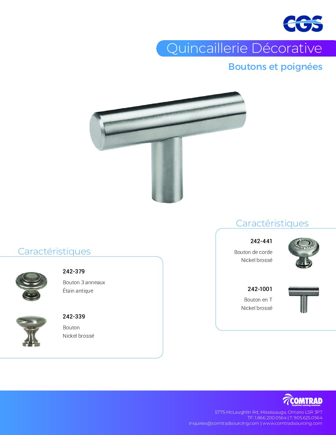 COMTRAD - Sell Sheet -Decorative Hardware - Knobs & Pulls - FRENCH