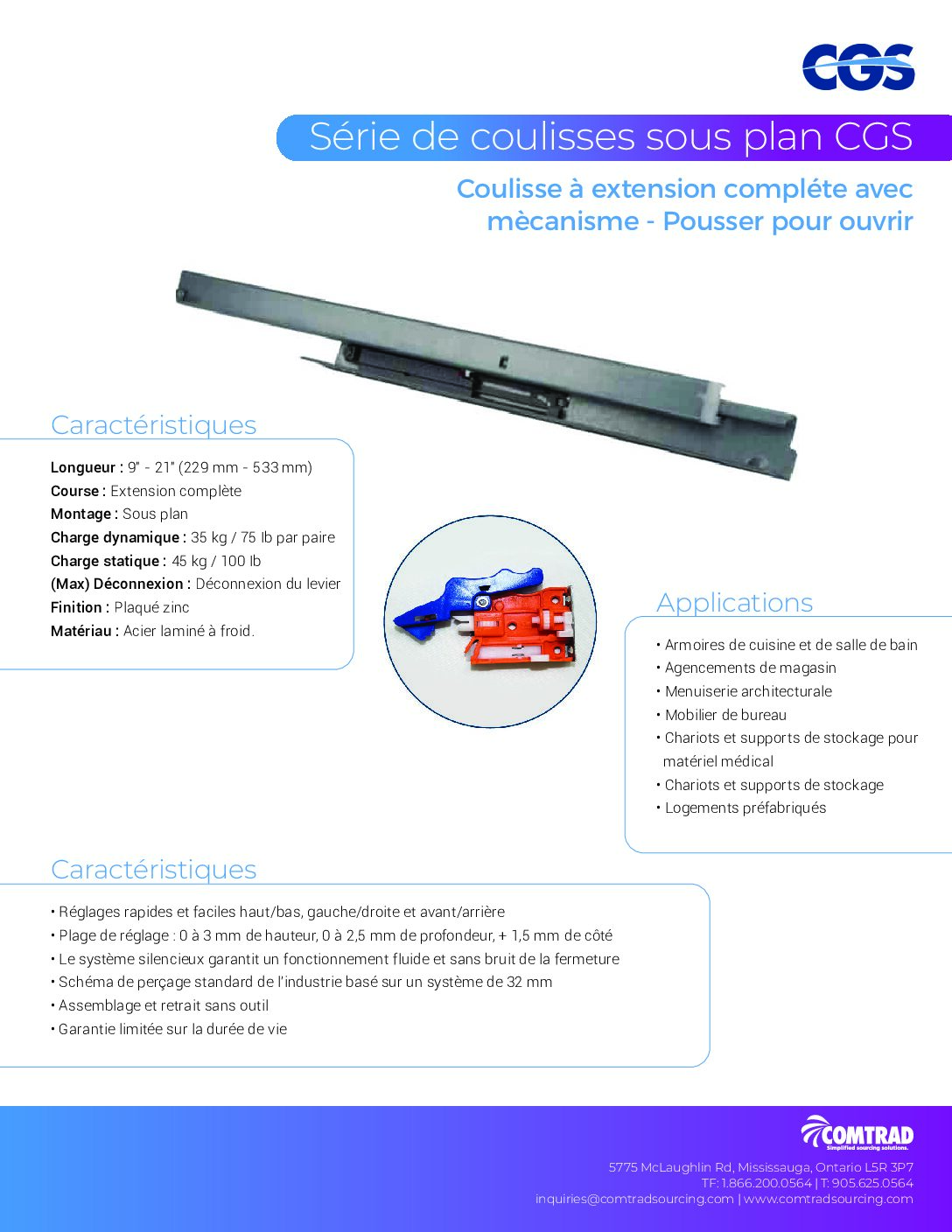 COMTRAD - Sell Sheet - Undermount - Full Extension Frameless Slide - FRENCH