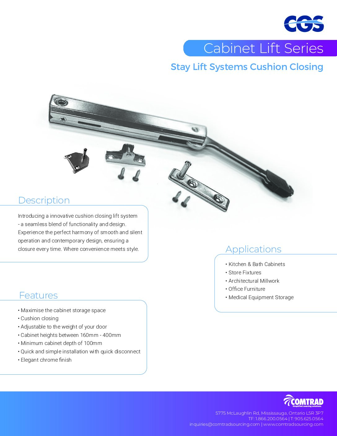 COMTRAD - Sell Sheet - CGS - Cabinet Lift - Stay Lift Systems - Cushion Closing - ENGLISH