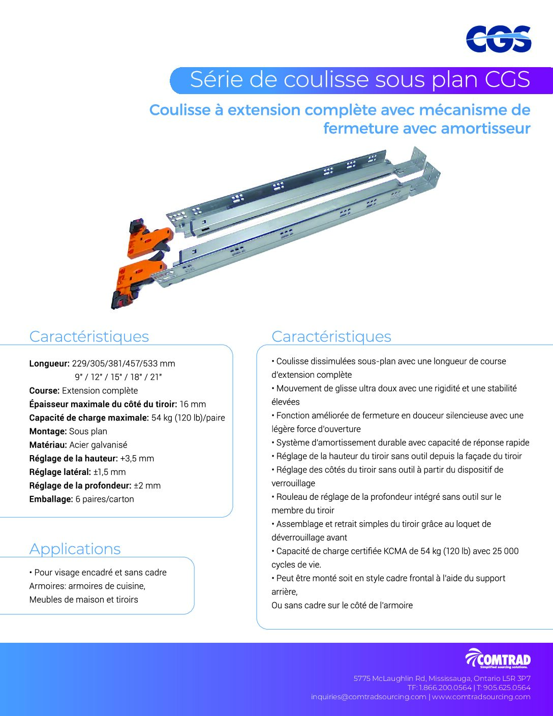 COMTRAD - Sell Sheet - Drawer Slide - Undermount -CGS2 Full Extension Cushion-Close - FRENCH