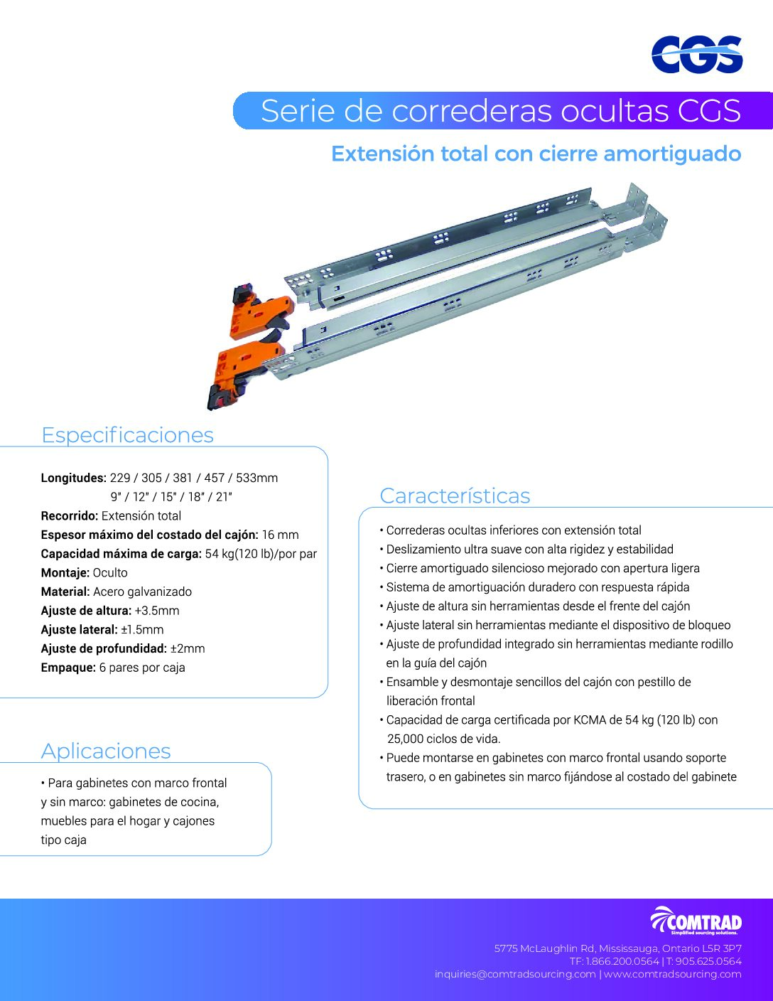 COMTRAD - Sell Sheet - Drawer Slide - Undermount -CGS2 Full Extension Cushion-Close - SPANISH